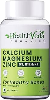 Health Veda Organics Calcium Magnesium Zinc with Vitamin D3, K2 MK7 & B12 | With Cissus Quadrangularis | Supports Strong Bones & Joint Health | 1000mg | 60 Veg Tablets | For Men & Women