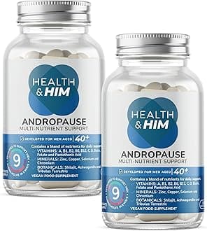 Health & Him Andropause 40+ Supplements for Men - with Zinc, Shilajit & Ashwagandha - Vegan, Gluten-Free. Mens Multivitamin - 2 Months Supply of 60 Capsules