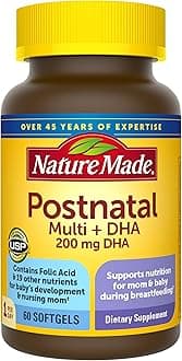 Nature Made Postnatal Multivitamin + DHA 200 mg, Postnatal Vitamins for Women, Includes Iron, Vitamin D3, Calcium, Iodine & More for Breastfeeding Moms, 60 Softgels