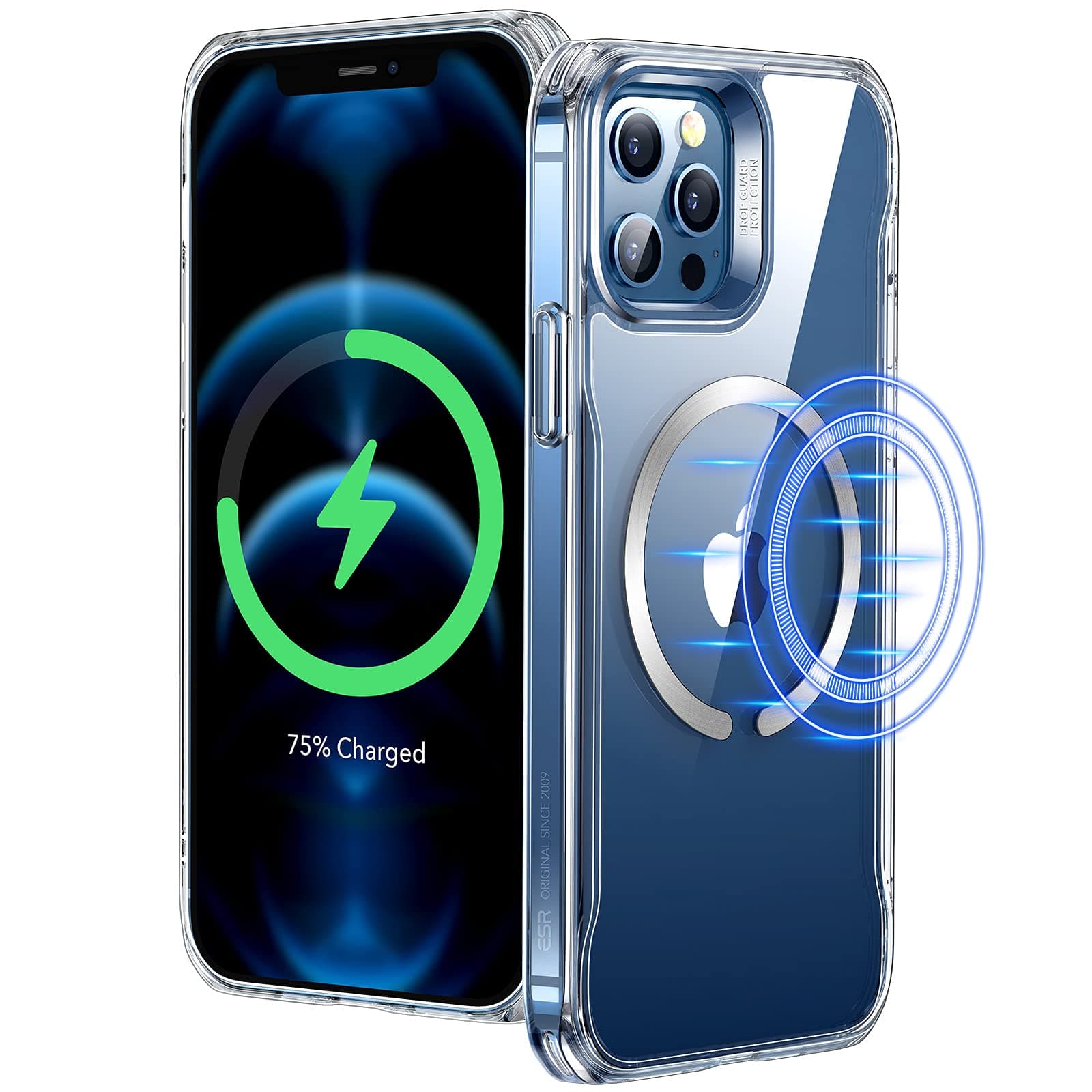 for iPhone 12 Pro Max Cover, Compatible with MagSafe, HaloLock Wireless Charging, TPU, Sidekick Scratch Resistant, Grippy Protective Frame,Magnetic Back Case, Clear