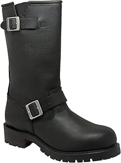 RIDETECS 11" Leather Biker Riding Boots For Men, Black - Calf High Adjustable Vamp With Side Ankle Straps