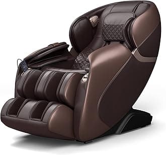 COSTWAY Massage Chair for Home, Electric Zero Gravity 3D SL Track Full Body Shiatsu Massage Recliner with AI Voice Control, Bluetooth, Yoga Stretching, Handrail Shortcut Key, Airbags & Heating (Brown)