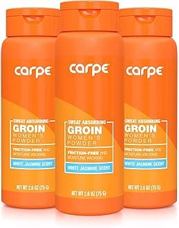 Carpe Sweat Absorbing Talc-Free Body Powder for Women, Anti-Chafing and Safe for Feminine Areas, White Jasmine Scent, 3 Pack