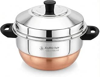 Eurostyle Stainless Steel Compact Idli Steamer with Lid, Steamer Section & Bottom Multi-Tier Steaming Cookware for Idli, Dhokla, Modak & More (Copper Bottom, 12 Idlis)