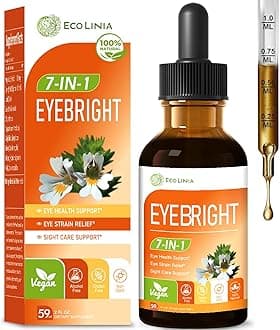 Eye Health Drop w/Eyebright Herb (Euphrasia Officinalis), Vision & Eye Support Supplement, All in 1 Formula w/Lutein Zeaxanthin & Blueberry Extract - Taken Orally Liquid Tincture. 2 oz