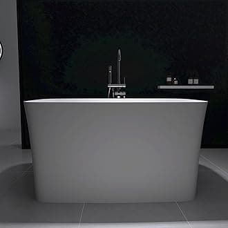 47" Japanese Soaking Freestanding Bathtub, Stone Resin Deep Soaking Bathtub Solid Surface Stand Alone Bathtub with Pop Up Drain and Overflow, cUPC Certified, Matte White DJ003-1200
