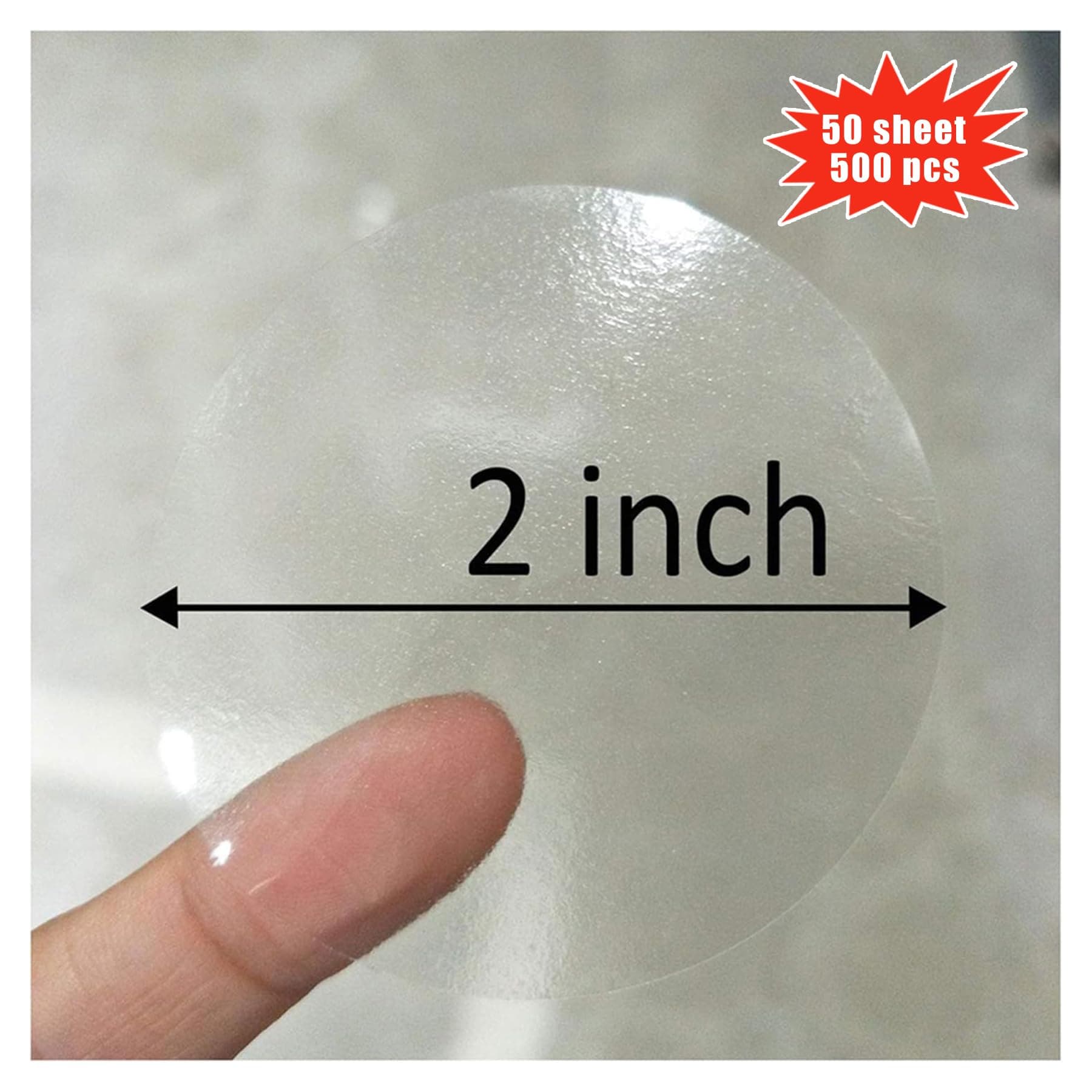 SMARSTICKER Clear Retail Package/Envelope Seals, 2" Round Circle Clear Wafer Seals Stickers Labels 500/Pack