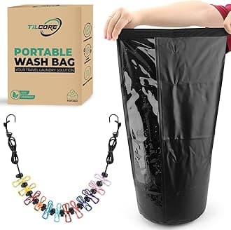 Travel Washing Machine & Retractable Clothesline - Hand Washing Machine & Portable Clothes Washer - Durable Travel Laundry Wash Bag & Camping Washing Machine - Portable Manual Clothes Washer