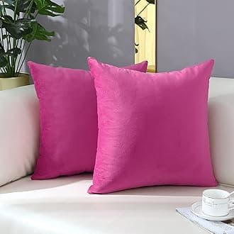 mixeoo Comfy Hot Pink Throw Pillow Covers Decorative Square Solid Thick Velvet Super Soft Cushion Cases Home Decor for Sofa Couch Living Room Chair, Set of 2, 18 x 18 Inch