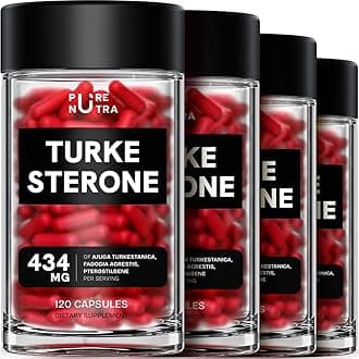 Organic Turkesterone Supplement for Men - Muscle Recovery & Growth with Organic Fadogia Agrestis, Pterostilbene, Ajuga Turkestanica | Complexed Turkesterone Powder | 480 Servings - 4 Packs