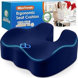 BlissTrends Seat Cushion,Thick Memory Foam Cushions for Office Chair, Car Seat, Airplane, Relieving Pressure Tailbone Sciatica Back Pain for Long Sitting Office Workers, Car Drivers 4.7in Thick Blue