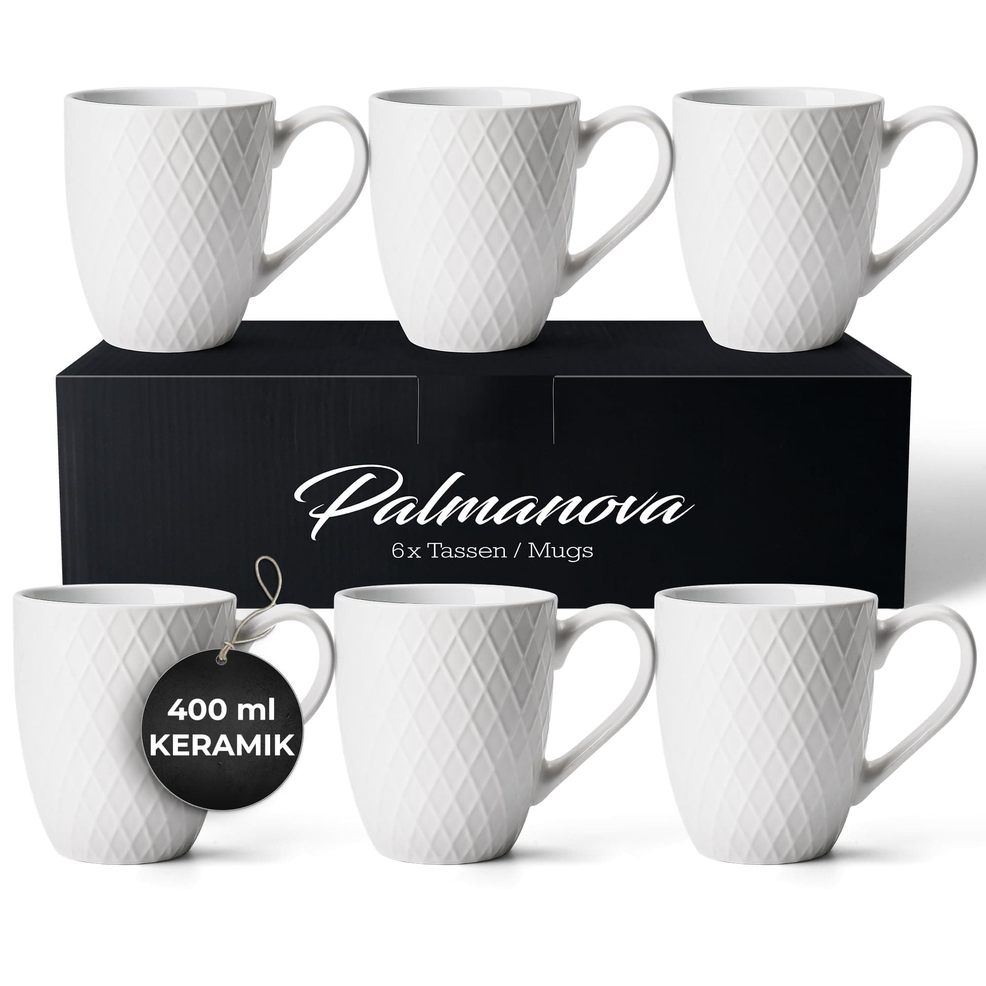 MIAMIO – 6 x 400 ml – Coffee mug set/mug - Modern ceramic mug Matt - Coffee mug large - Palmanova Collection (White)