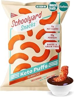 Schoolyard Keto Protein Puffs (BBQ) - Low Carb, Low Sugar, 15g Protein, Gluten Free, High Protein Snack - Healthy, Diabetic Friendly, Low Calorie for kids and Adults | USA Made, (12 Pack)