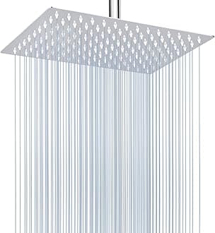 Voolan Rain Shower Head - High Flow Large Rainfall Shower Heads Made of Stainless Steel - Waterfall Bathroom Square Showerhead - Ceiling or Wall Mount (12 * 8 Inch Rectangle, Chrome)