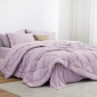 Love's cabin King Size Comforter Set Light Purple, 7 Pieces King Bed in a Bag, All Season Bedding Sets with 1 Comforter, 1 Flat Sheet, 1 Fitted Sheet, 2 Pillowcase and 2 Pillow Sham | Soft, Breathable, Lightweight, Comfortable