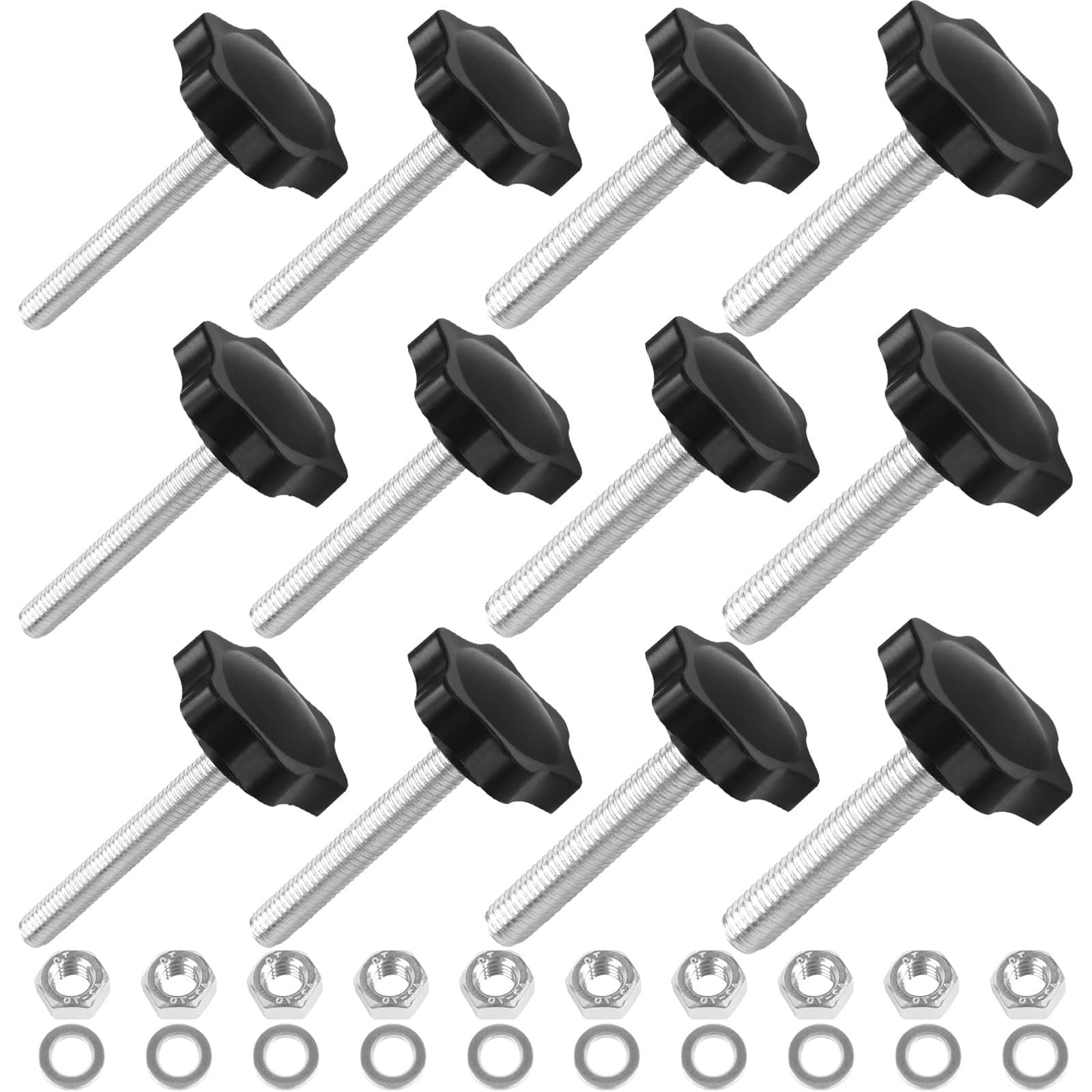 28 Sets M4 M5 M6 M8 Star Hand Knob Tightening Screw, Thread Clamping Knob Quick Removal Replacement Parts with Nuts and Washers Stainless Steel Hex Nuts Star Knobs Assortment Kit