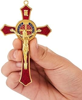 St Benedict Crucifix Red,Crucifix Wall Cross For Catholic Decor,Medalla De San Benito,Jesus Christ Hanging Cross Wall Decor,Crucifijo Del Perdon,Saint Benedict Medal Prayer For Home Decoration
