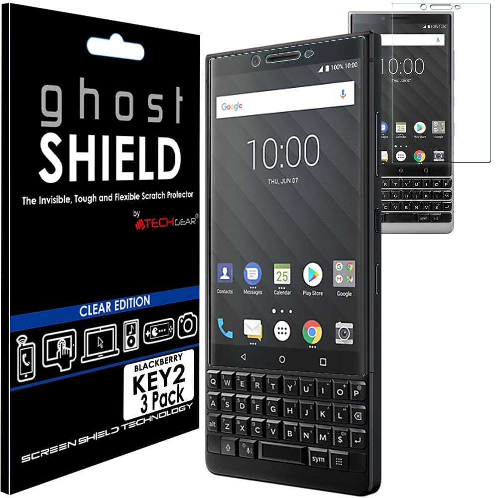 TECHGEAR [3 Pack] Screen Protectors to fit BlackBerry Key2 [ghostSHIELD Edition] Genuine Reinforced Flexible TPU Screen Protector Guard Covers with Full Screen Coverage inc Curved Screen