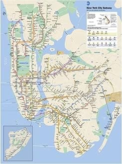 AIVYNA City Tour Map Poster, Vintage Canvas Print Wall Art, Frameless, 80x60 cm, Glossy, New York Subway