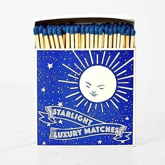 Starlight Long Matches - Luxury Giant Square Matchbox - White Tip Coloured Large Matchsticks - Candles Fireside Housewarming Gift