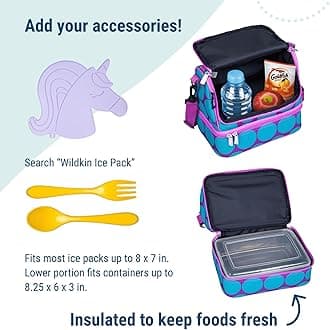 Wildkin Children's Dual Compartment Lunch Bag Aqua Dots, Polyester, Blue, 23 x 16 x 21 cm