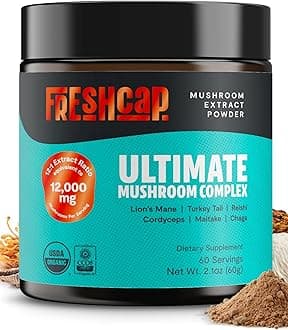FreshCap Organic Mushroom Powder Supplement - Fruiting Body Extract (Ultimate Mushroom Complex, 60 Servings)