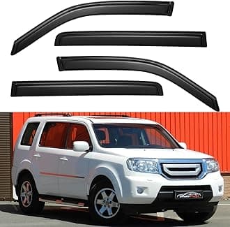 Window Visors Rain Guards Shield for 2009 2010 2011 2012 2013 2014 2015 Honda Pilot, Out-Channel Window Vent Wind Deflectors Visors Shades for 09-15 Pilot