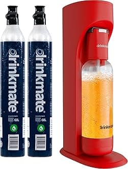 Drinkmate OmniFizz Sparkling Water and Soda Maker, Carbonates Any Drink - Bubble Up Bundle - Includes Two 60L CO2 Cylinders, One Carbonation Bottle, and Fizz Infuser (Royal Red)