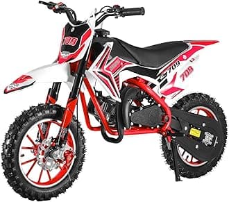 50cc Dirt Bike,2-Stroke Kid Dirt Bike,Dirt Bikes for Kids 8-14,Off Road Gas Power Mini Pocket Motorcycle with Front Rear Disc Brakes,Mini Dirt Scooter Bike with Speeds up to 40 MPH Red