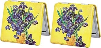 Pocket Mirror for Women, 2 Pcs Square 2.8” PU OilPainting Style Double Sided 1X/3X Mirror for Purse Travel Compact Mirror (OP03)