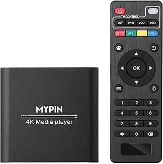 4K Media Player with Remote Control, Digital MP4 Player for 8TB HDD/USB Drive/TF Card/H.265 MP4 PPT MKV AVI Support HDMI/AV/Optical Out and USB Mouse/Keyboard-HDMI up to 7.1 Surround Sound (Black)