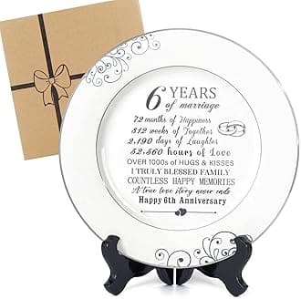 Iron Gifts for 6th Anniversary - 6th Anniversary Plate with Platinum Foil, 6 Year Anniversary Wedding Gift for Him Her Couples, 6th Anniversary Ideas Decorations, Ceramic Plate with Stand 9"