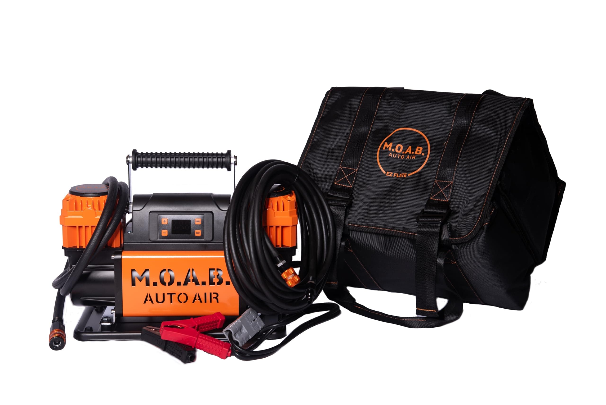 EZ FLATE M.O.A.B. Auto Air Compressor w/LCD Display, Set Target Pressure, dual air compressor, 10.6 CFM Offroad Air Compressor 4x4, 150 PSI, Inflator With Pressure Gauge
