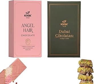 ANGEL HAIR Chocolate Cotton Candy Bar (170g) & Dubai Milk Chocolate Bar (200g) with Kunafa & Pistachio – Gourmet Sweets Gift Box – Individually Wrapped Premium Treats for All Occasions (1-Pack)