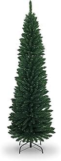 5Ft/1.5m Slim Christmas Tree Artificial Green Pencil Tree 290 Pointed Tips, Metal Stand, Holiday Home Decorations