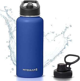 HYDRATE32oz Insulated Water Bottle with Straw - Double Wall Drinking Tumbler - Sports Metal Bottle For Hot And Cold Drinks - Leak-proof Jug For Juice, Water, Shakes - Large Flask For Gym - Blue