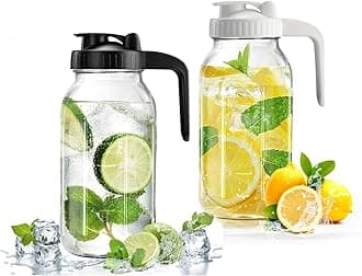 64oz Glass Pitcher with Lid & V-shaped Pour Spout - 2 Quart Breastmilk Pitcher Double Leak Proof, Creamer Container for Sun Tea, Juice, Cold Brew Coffee, Breastmilk Storage Containe
