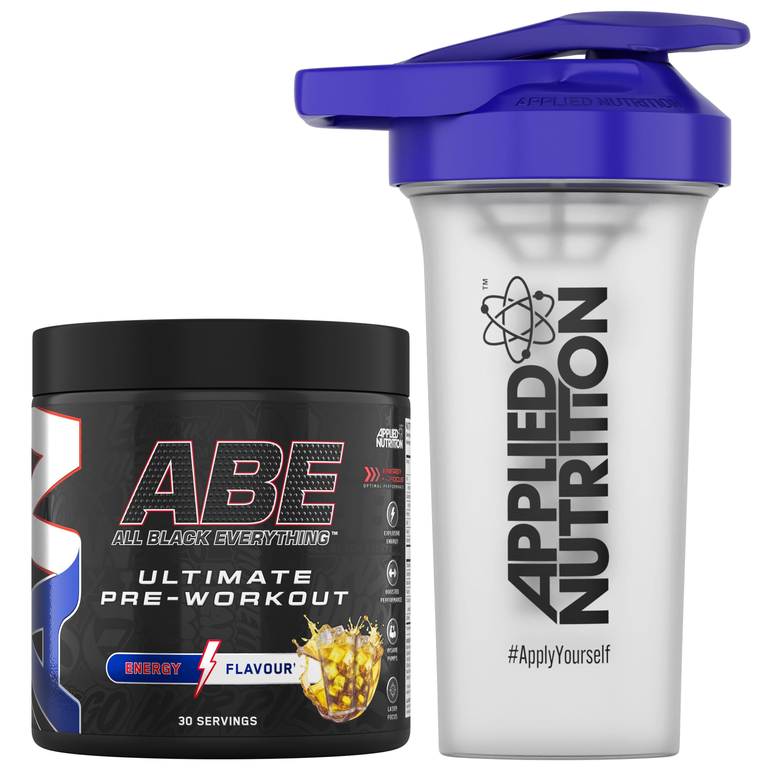 Bundle ABE Pre Workout 375g + 700ml Protein Shaker | All Black Everything Pre Workout Powder, Energy & Physical Performance with Creatine, Beta Alanine (Energy Flavour)
