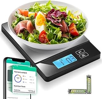 URAMAZ Smart Food Scales for Kitchen, Stainless Steel Digital Food Scale Grams and Ounces with Nutritional Calculator App, Food Weight Scale for Weight Loss, Calorie, Diet, Meal Prep 0.1oz / 11lb