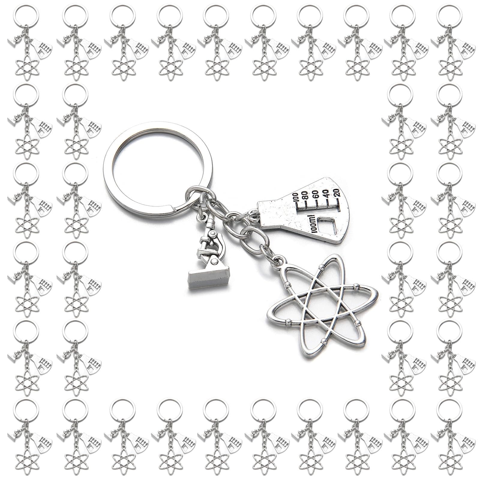 PHAETON 20PCS Science Symbol Keychain Atom Microscope Key Chain Biology Chemistry Teacher Gift Keyring Science Lovers Chemist Gift