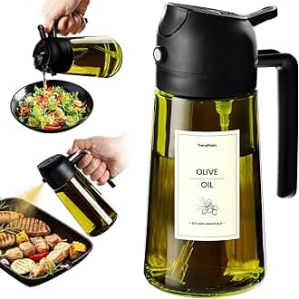 TrendPlain - Original 16oz/470ml Olive Oil Dispenser Bottle for Kitchen Gadgets and Air Fryer Accessories - Olive Oil Sprayer for Cooking w/Stickers (Light Blockage) - Black