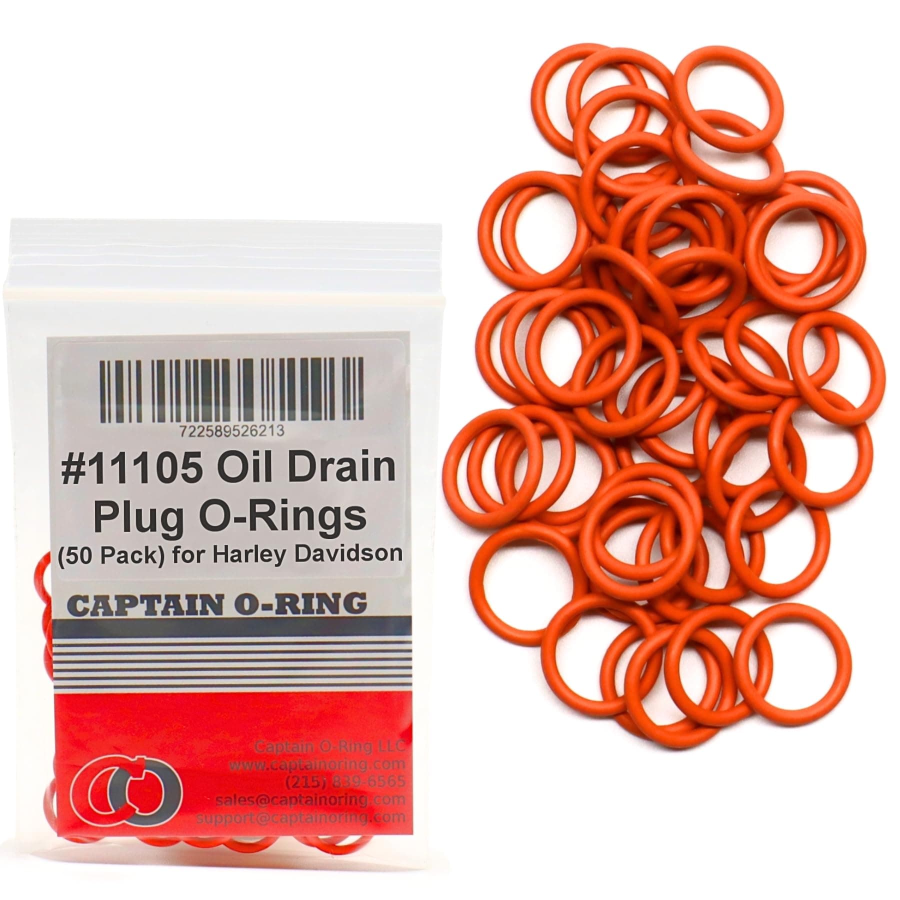 50 Pack - #11105 O-Ring Replacement for Harley Davidson Oil Drain Plug Oring (Orange Color)