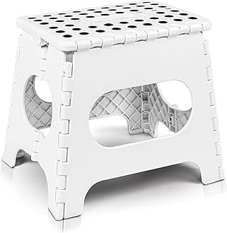 Utopia Home Folding Step Stool - (Pack of 1) Foot Stool with 11 Inch Height - Holds Up to 300 lbs - Lightweight Plastic Foldable Step Stool for Kids, Kitchen, Bathroom & Living Room (White)