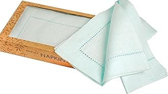 Bedding CraftSet of 4 Hemstitch Pastle Blue Cloth Dinner Napkins 100% Linen - Soft Durable Washable -Ideal for Events Wedding Christmas Thanksgiving Newyear-Perfect Everyday Use Table Linen 18x18.