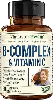 Vitamin B Complex with Vit C & Folic Acid (Folate) - 8 High Potency B Vitamins: B1, B2, B3, B5, B6, B7, Vitamin B12 + Biotin, Choline & Inositol. Aids Mood, Energy, Nervous System & Immune Support