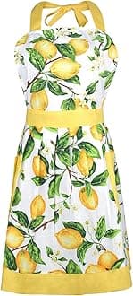 G2PLUS Thick Lemon Cotton Apron, Kitchen Apron for Women, Pleated Hemline Adjustable Cooking Apron with Pocket for Baking, Garden, Christmas