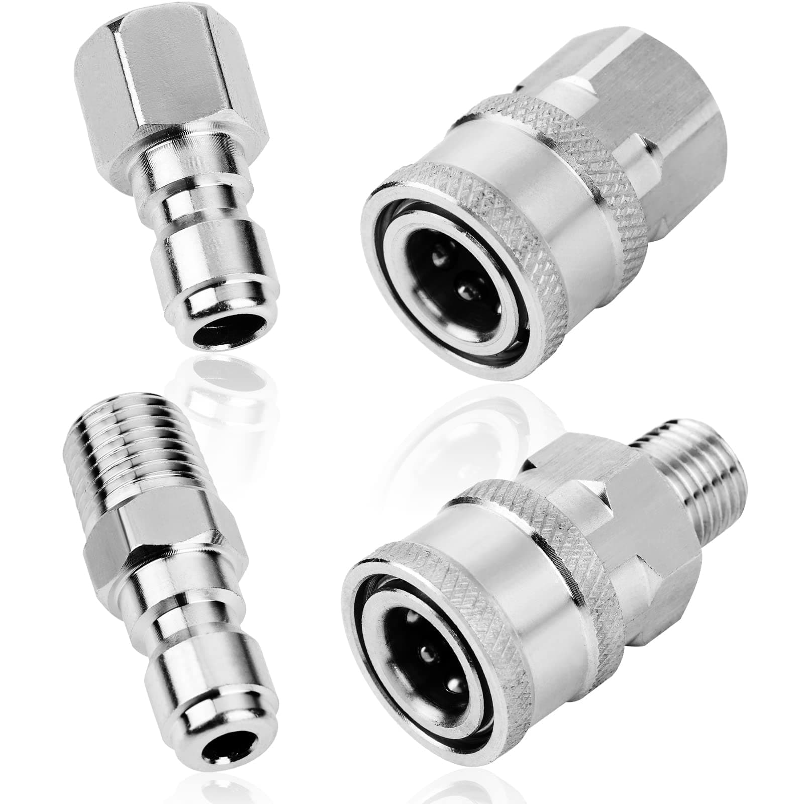 2 Sets NPT 1/4 Inch Pressure Washer Coupler Quick Connect Plug Stainless Steel Male and Female Quick Connect Fittings Pressure Washer Adapter Set (Internal Thread, External Thread)