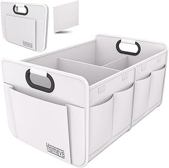 Homeve Trunk Organizer, Car Storage, Reinforced Handles, Collapsible Multi-Compartment, Foldable, Waterproof, Sturdy, 600D Oxford Polyester For Car, SUV, Mini-Van, White, 2 Compart
