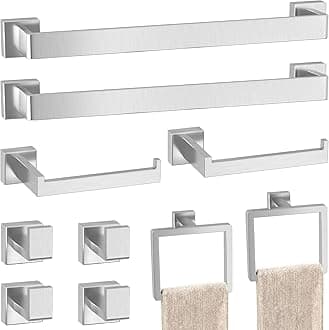 10-Pieces Brushed Nickel Bathroom Accessories Set, Stainless Steel Bathroom Hardware Set, Towel Racks for Bathroom Wall Mounted 24 Inch Bath Towel Bar Set.