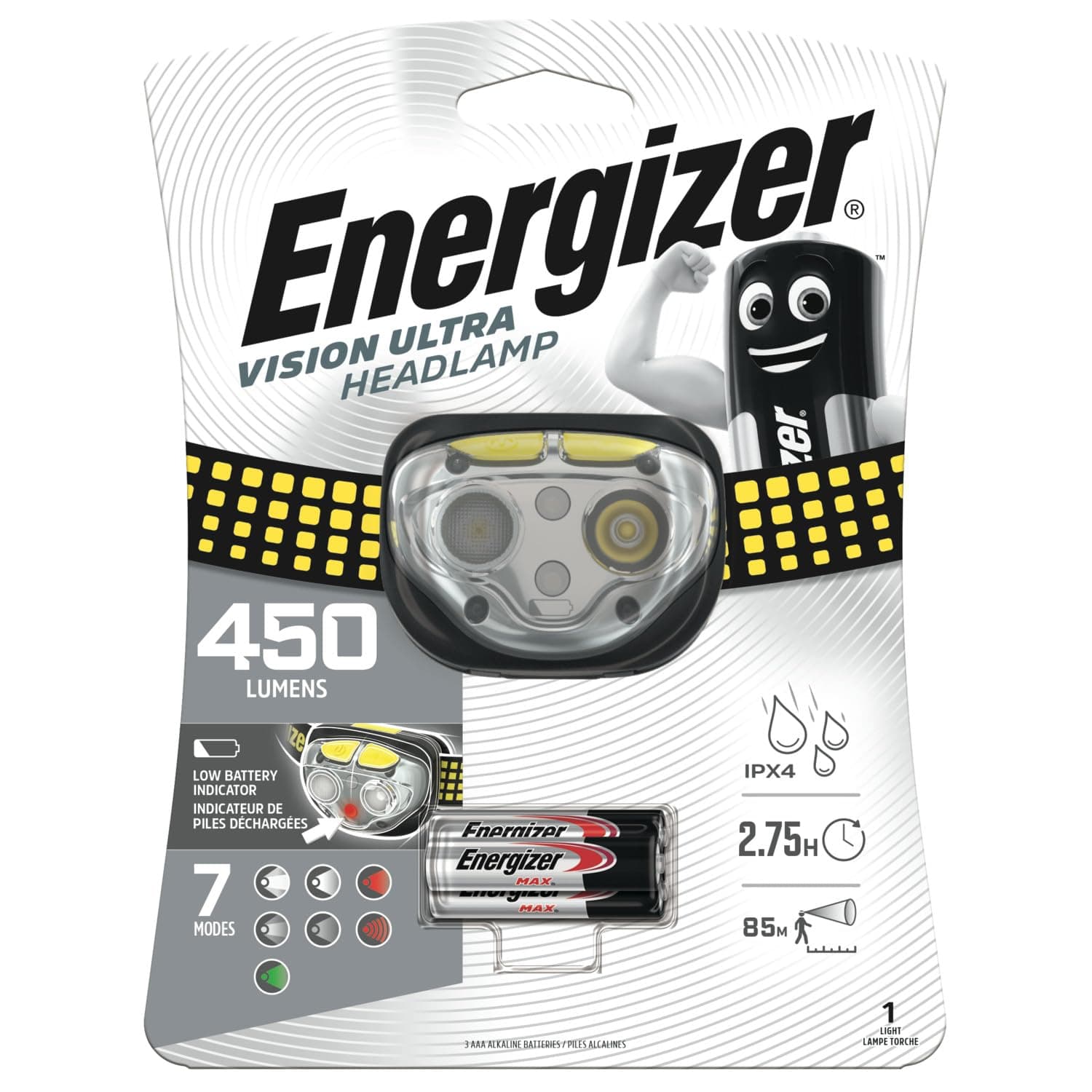 Energizer Vision HD Ultra, Powerful Bright Headlamp, 450 Lumens for Hands-Free Indoor and Outdoor Actvities, Batteries Included